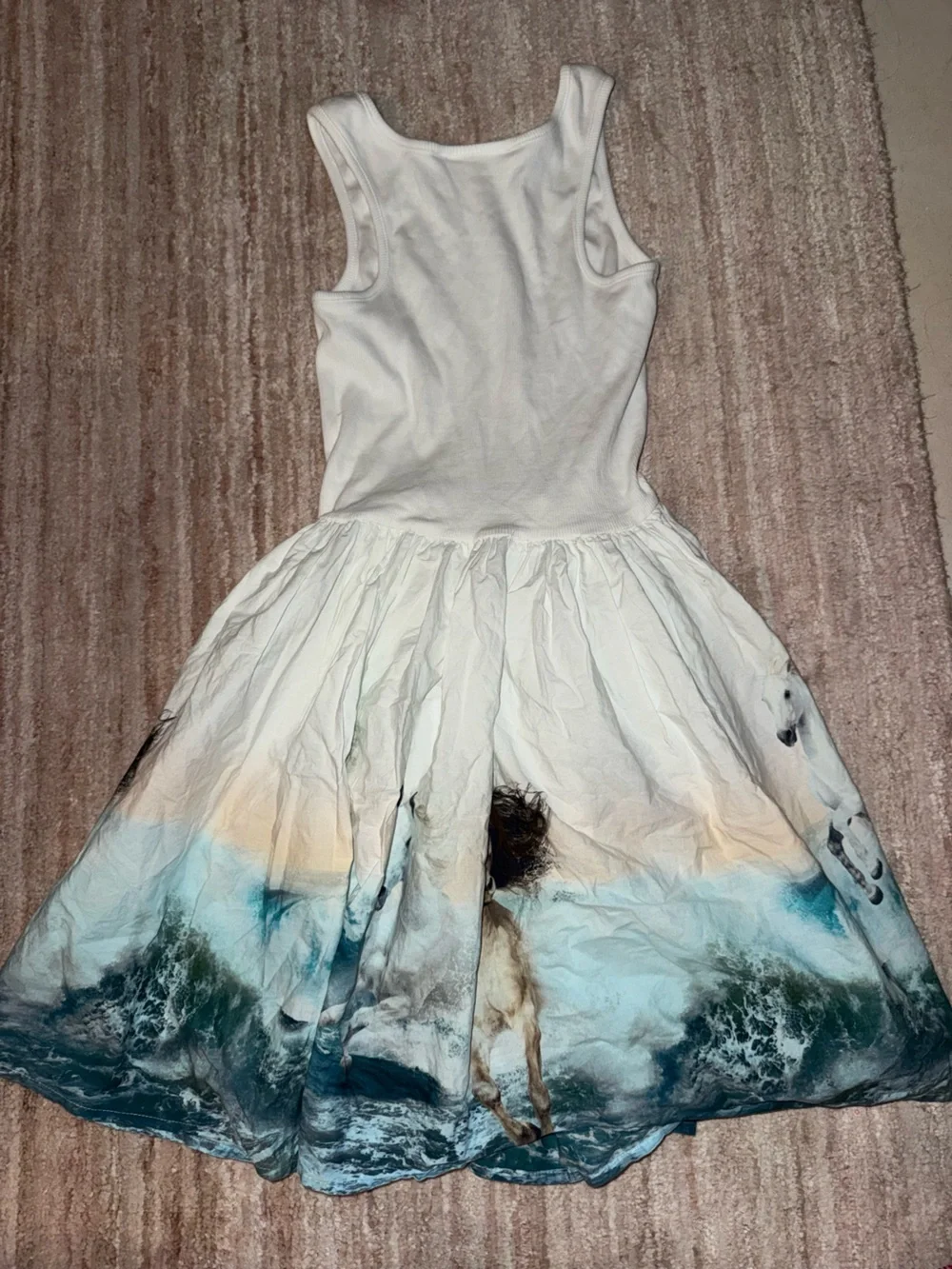 Molo White Dress with Blue and Cream Horse Print